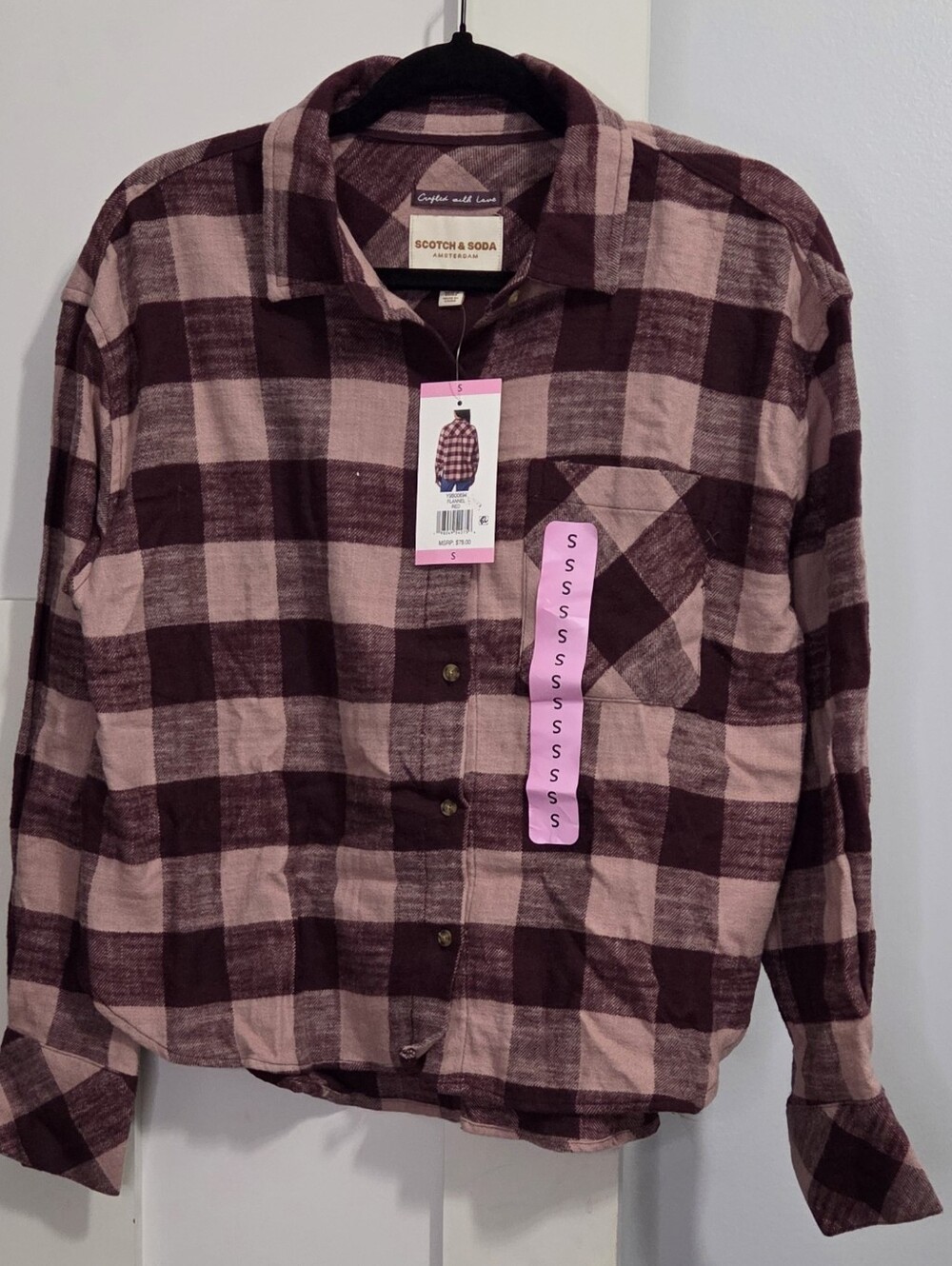 NWT Scotch & Soda Burgundy and Pink Plaid Shirt